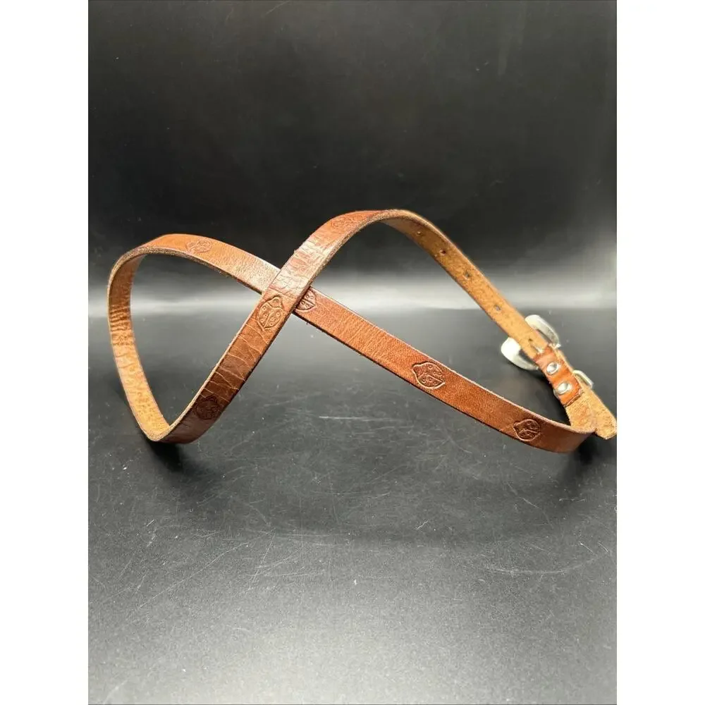 Leather Belt Womens 33 Brown Embossed Ladybug Silver tone Buckle Skinny 1/2”